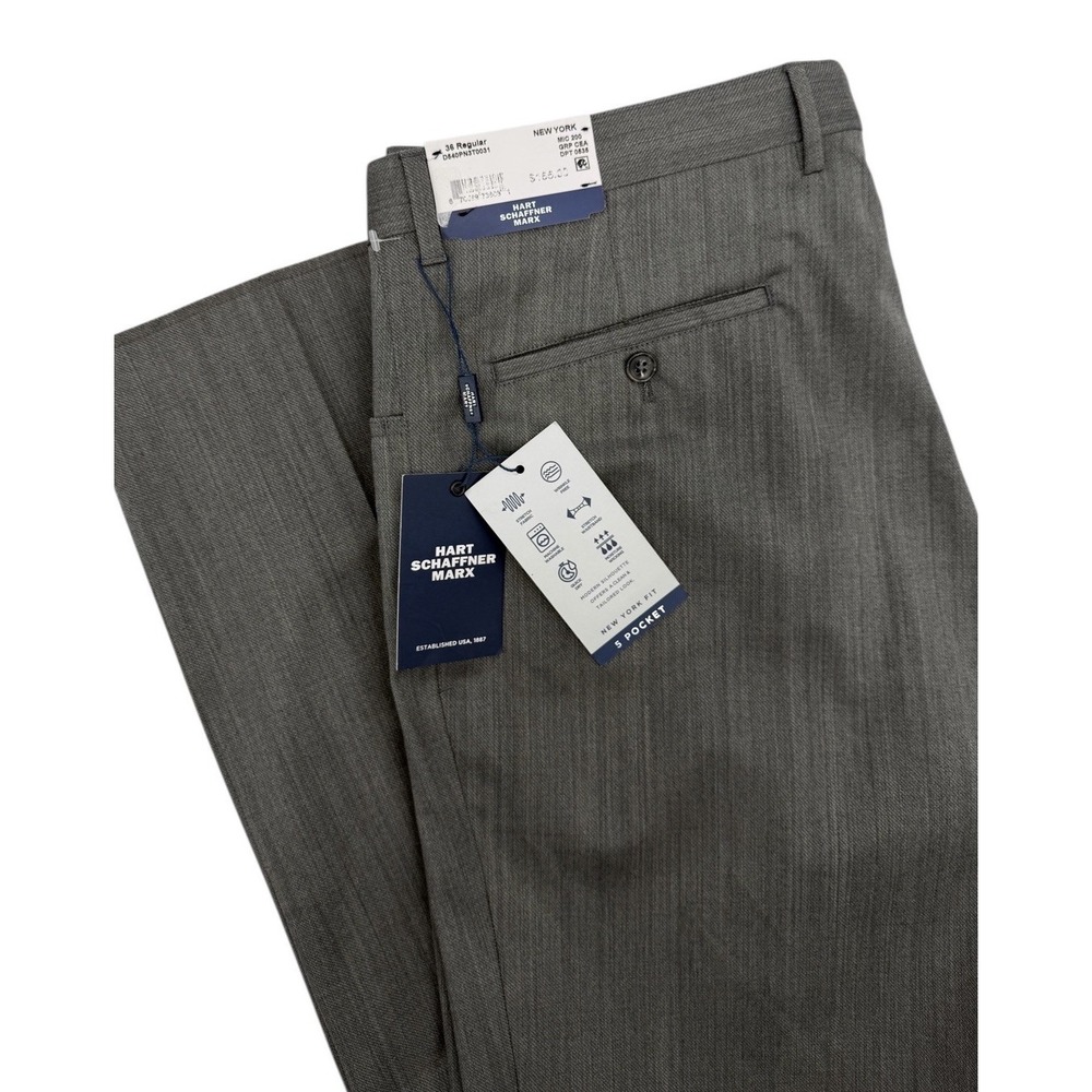 Hart Schaffner Marx Dress Pants 36R Gray Wool Blend NY Fit Stretch Raw Hem NWT